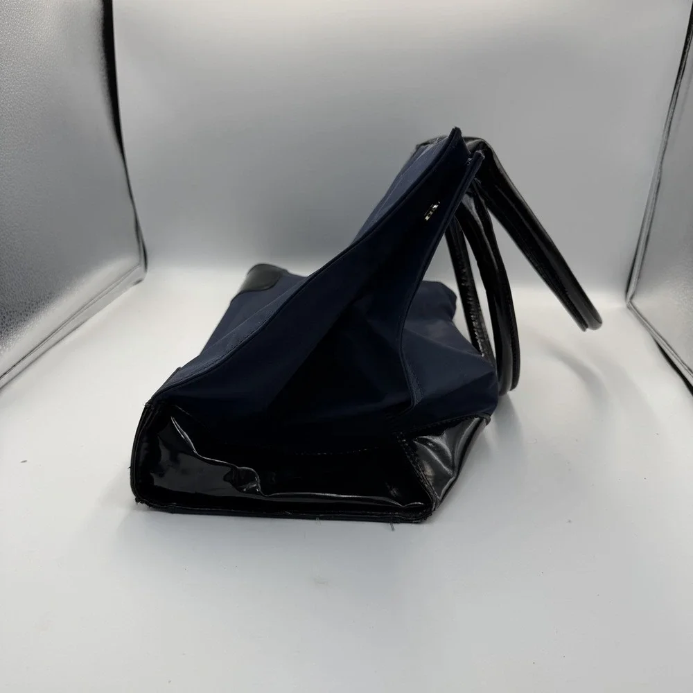 Authentic Tory Burch Black Nylon Ella Tote with Patent Logo and Gold Hardware